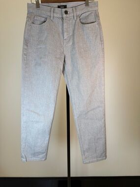 Theory Slim Fit Treeca Cropped Jeans in Light Gray Silver Wash | Size 26